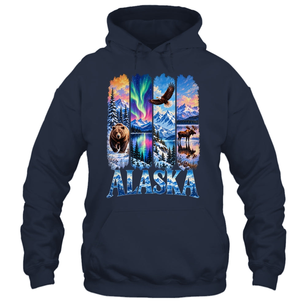 Alaska Bear Moose Eagle Aurora Lake And Mountain Wildlife Shirt & Hoodie | siriusteestore