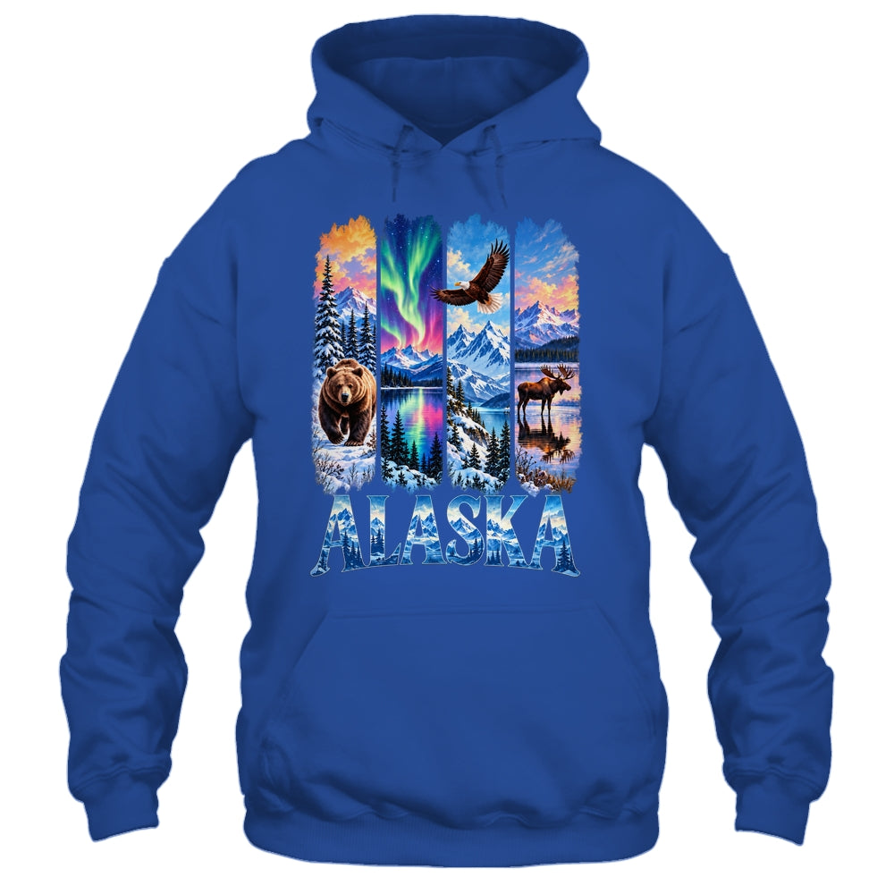 Alaska Bear Moose Eagle Aurora Lake And Mountain Wildlife Shirt & Hoodie | siriusteestore