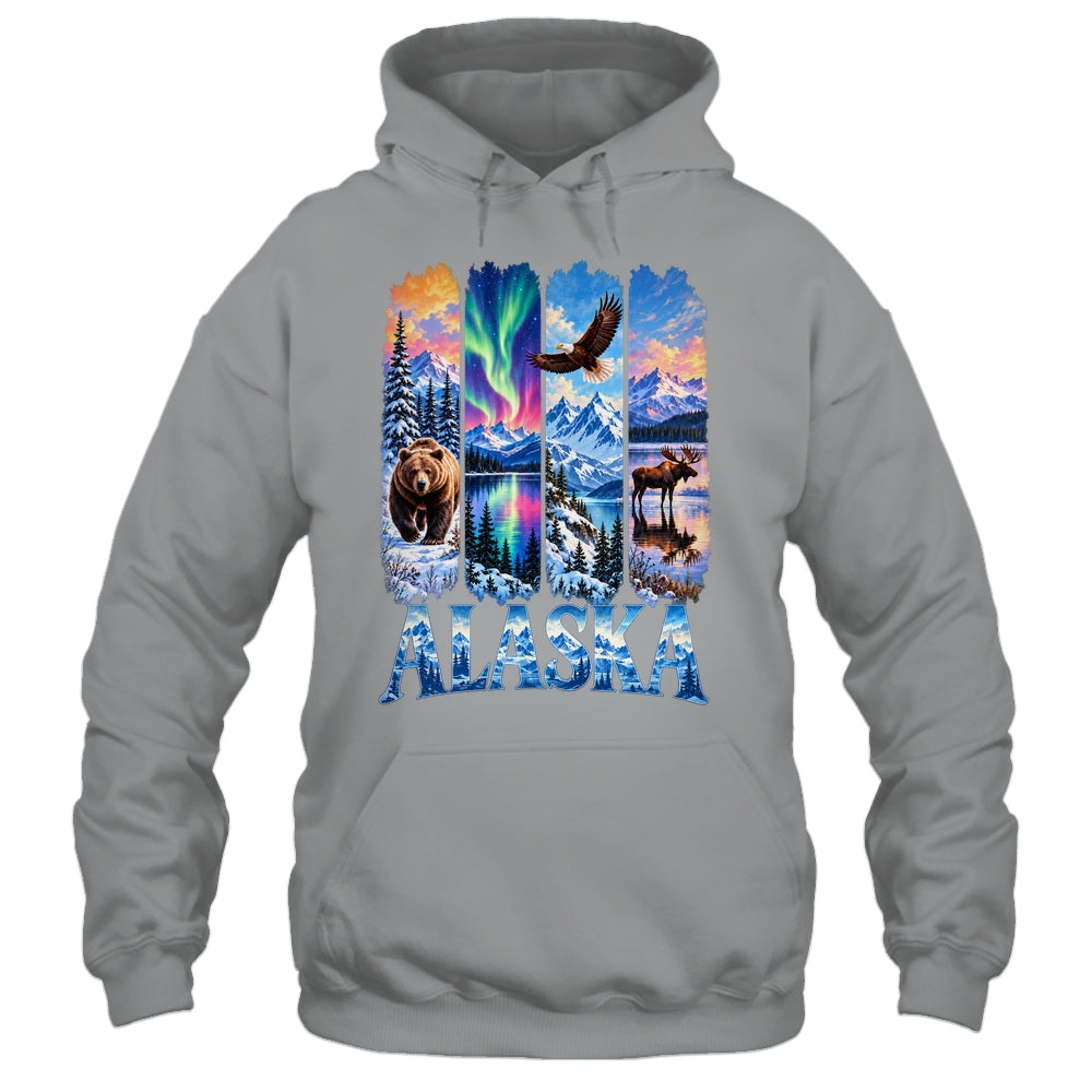 Alaska Bear Moose Eagle Aurora Lake And Mountain Wildlife Shirt & Hoodie | siriusteestore