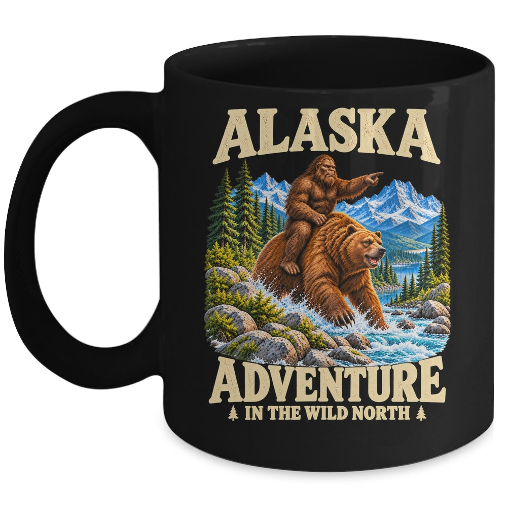 Alaska Bigfoot Riding A Bear Funny Sasquatch Vacation Mug | siriusteestore