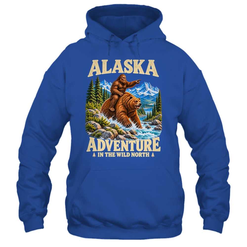 Alaska Bigfoot Riding A Bear Funny Sasquatch Vacation Shirt & Hoodie | siriusteestore
