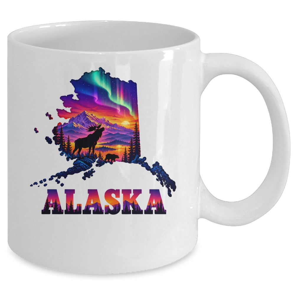 Alaska Elk Aurora Borealis Alaska State Landscape Vacation Mug | siriusteestore