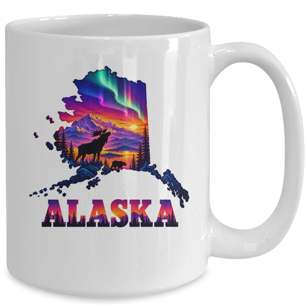 Alaska Elk Aurora Borealis Alaska State Landscape Vacation Mug | siriusteestore