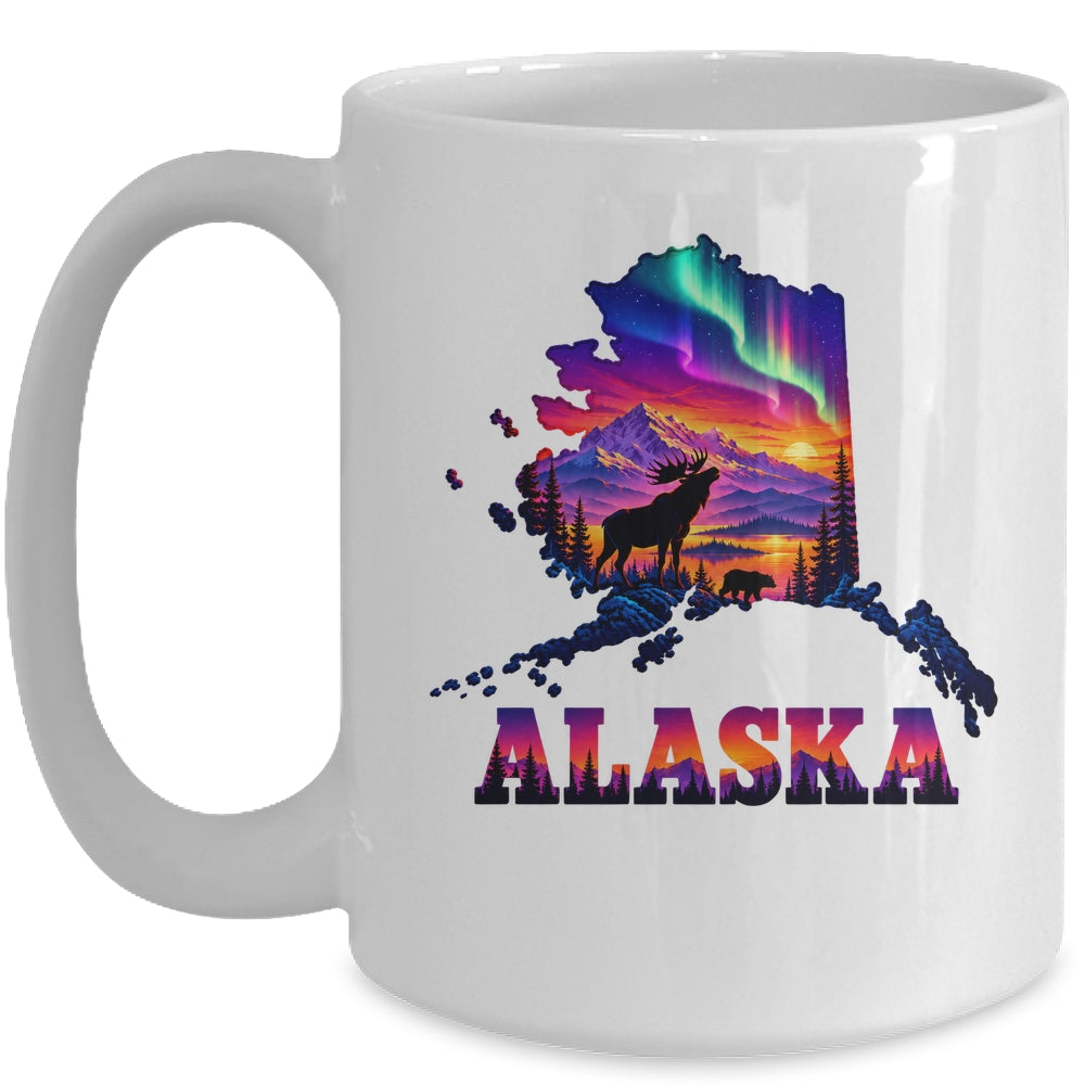 Alaska Elk Aurora Borealis Alaska State Landscape Vacation Mug | siriusteestore