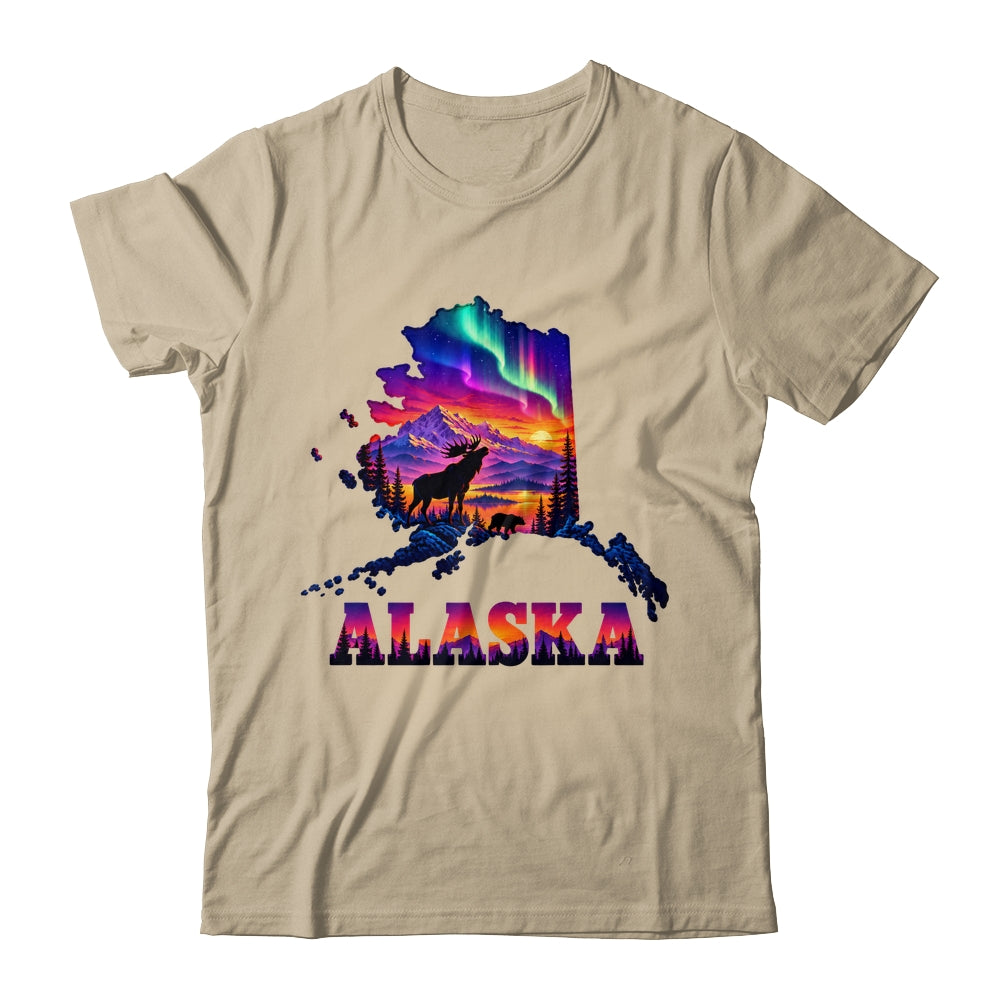 Alaska Elk Aurora Borealis Alaska State Landscape Vacation Shirt & Hoodie | siriusteestore