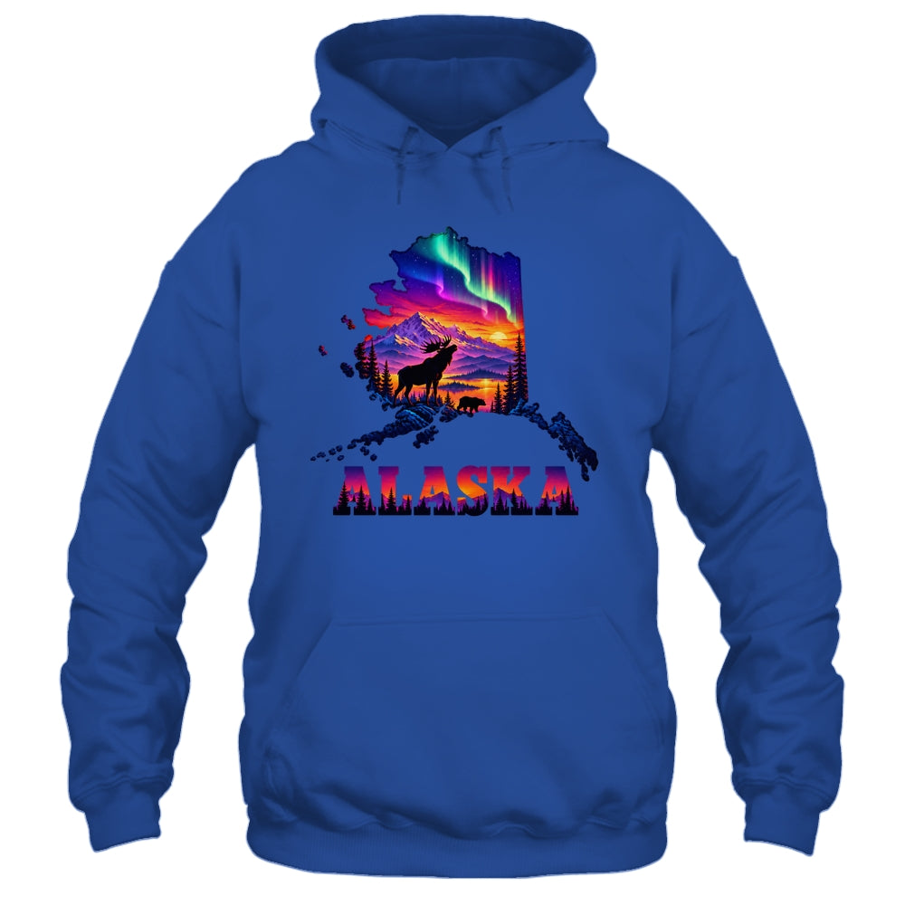 Alaska Elk Aurora Borealis Alaska State Landscape Vacation Shirt & Hoodie | siriusteestore