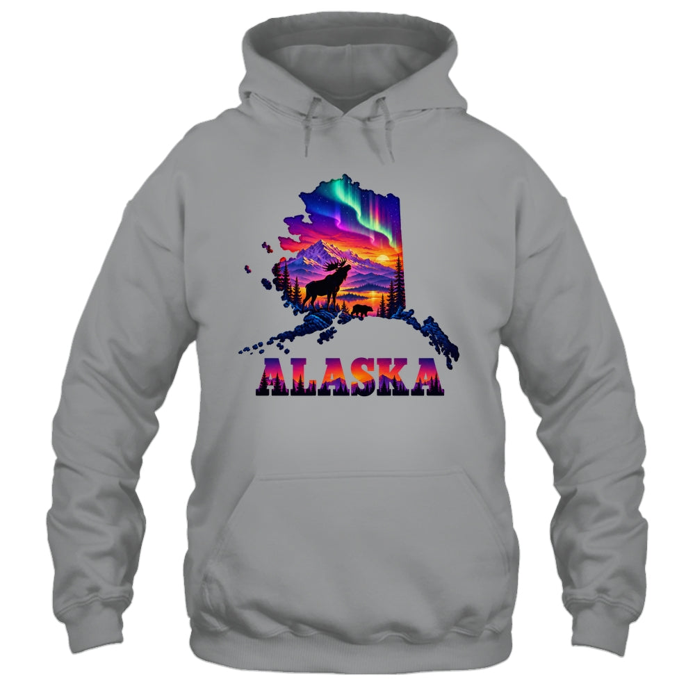 Alaska Elk Aurora Borealis Alaska State Landscape Vacation Shirt & Hoodie | siriusteestore