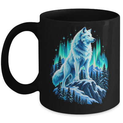 Alaska Northern Lights Arctic Up North White Wolf Lover Mug | siriusteestore