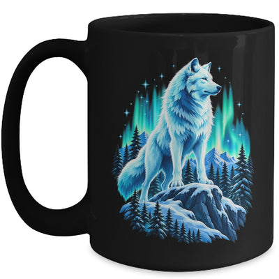 Alaska Northern Lights Arctic Up North White Wolf Lover Mug | siriusteestore
