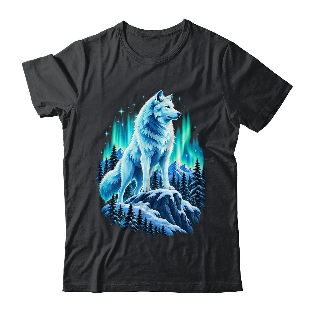 Alaska Northern Lights Arctic Up North White Wolf Lover Shirt & Hoodie | siriusteestore