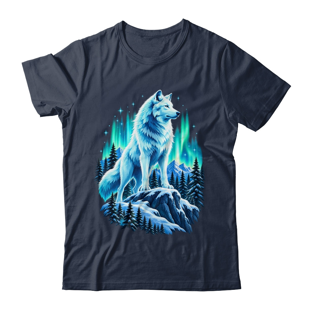 Alaska Northern Lights Arctic Up North White Wolf Lover Shirt & Hoodie | siriusteestore