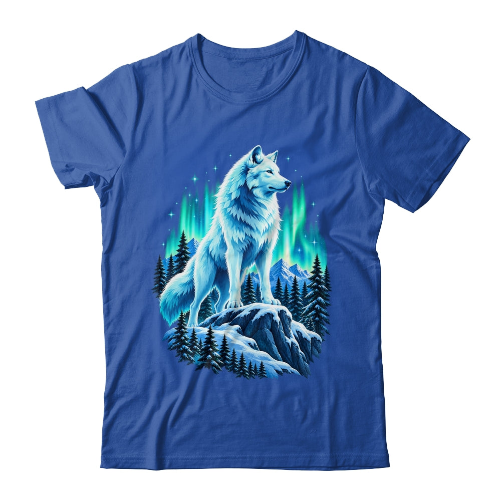 Alaska Northern Lights Arctic Up North White Wolf Lover Shirt & Hoodie | siriusteestore