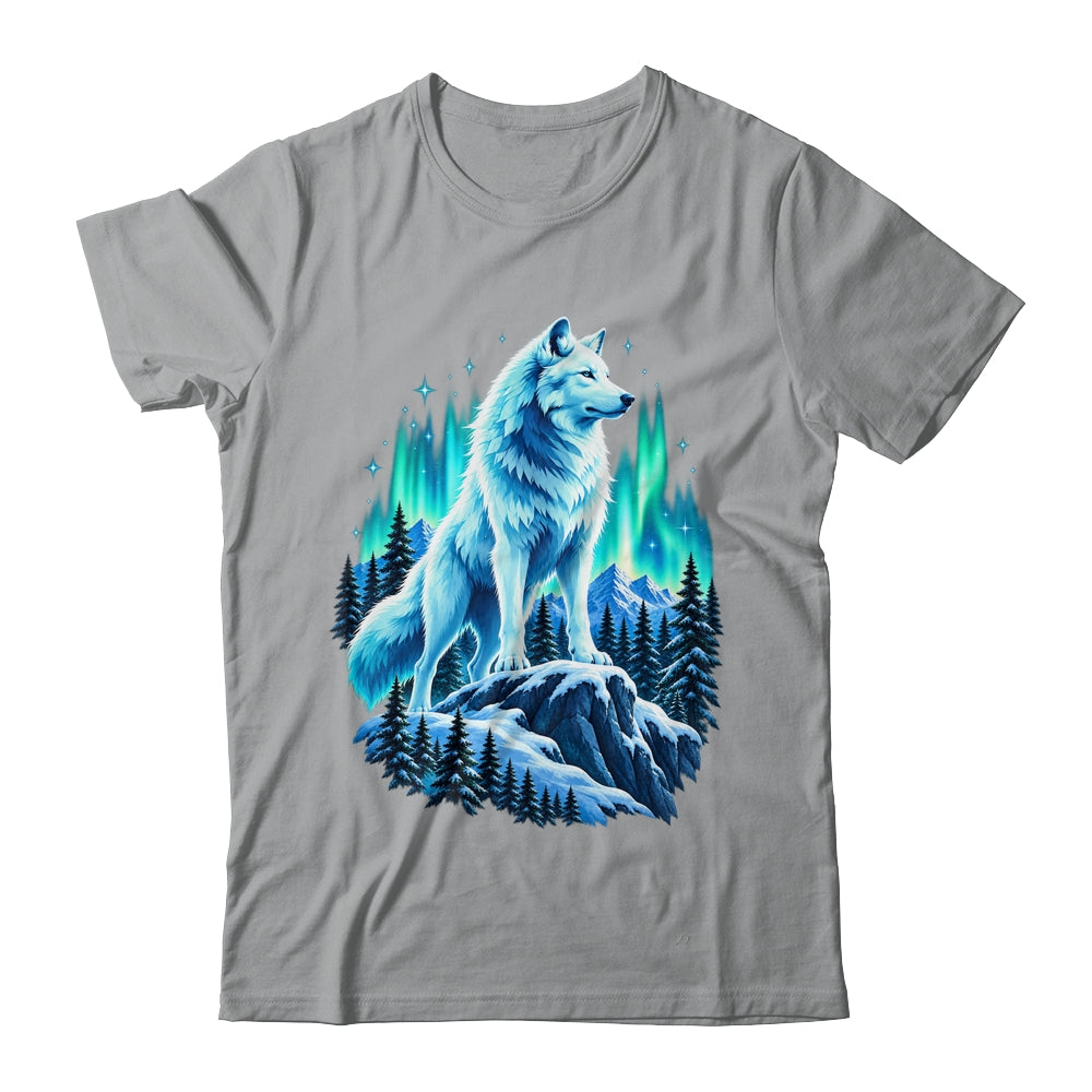 Alaska Northern Lights Arctic Up North White Wolf Lover Shirt & Hoodie | siriusteestore