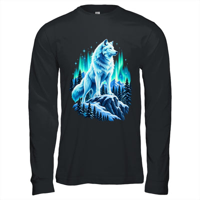 Alaska Northern Lights Arctic Up North White Wolf Lover Shirt & Hoodie | siriusteestore