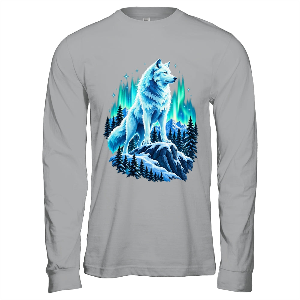 Alaska Northern Lights Arctic Up North White Wolf Lover Shirt & Hoodie | siriusteestore