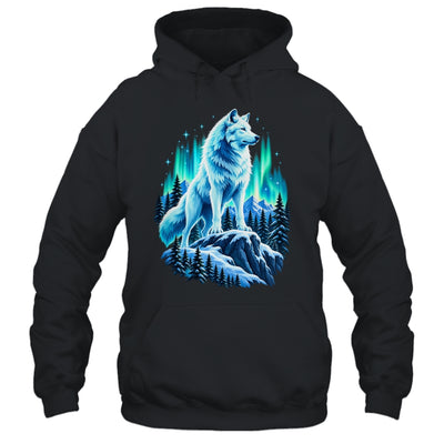 Alaska Northern Lights Arctic Up North White Wolf Lover Shirt & Hoodie | siriusteestore