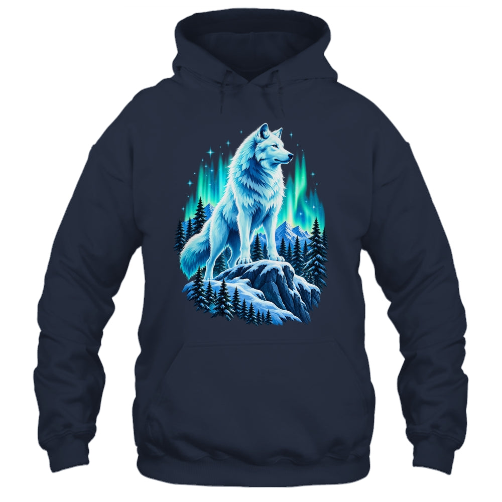 Alaska Northern Lights Arctic Up North White Wolf Lover Shirt & Hoodie | siriusteestore