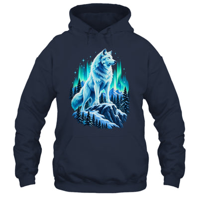 Alaska Northern Lights Arctic Up North White Wolf Lover Shirt & Hoodie | siriusteestore