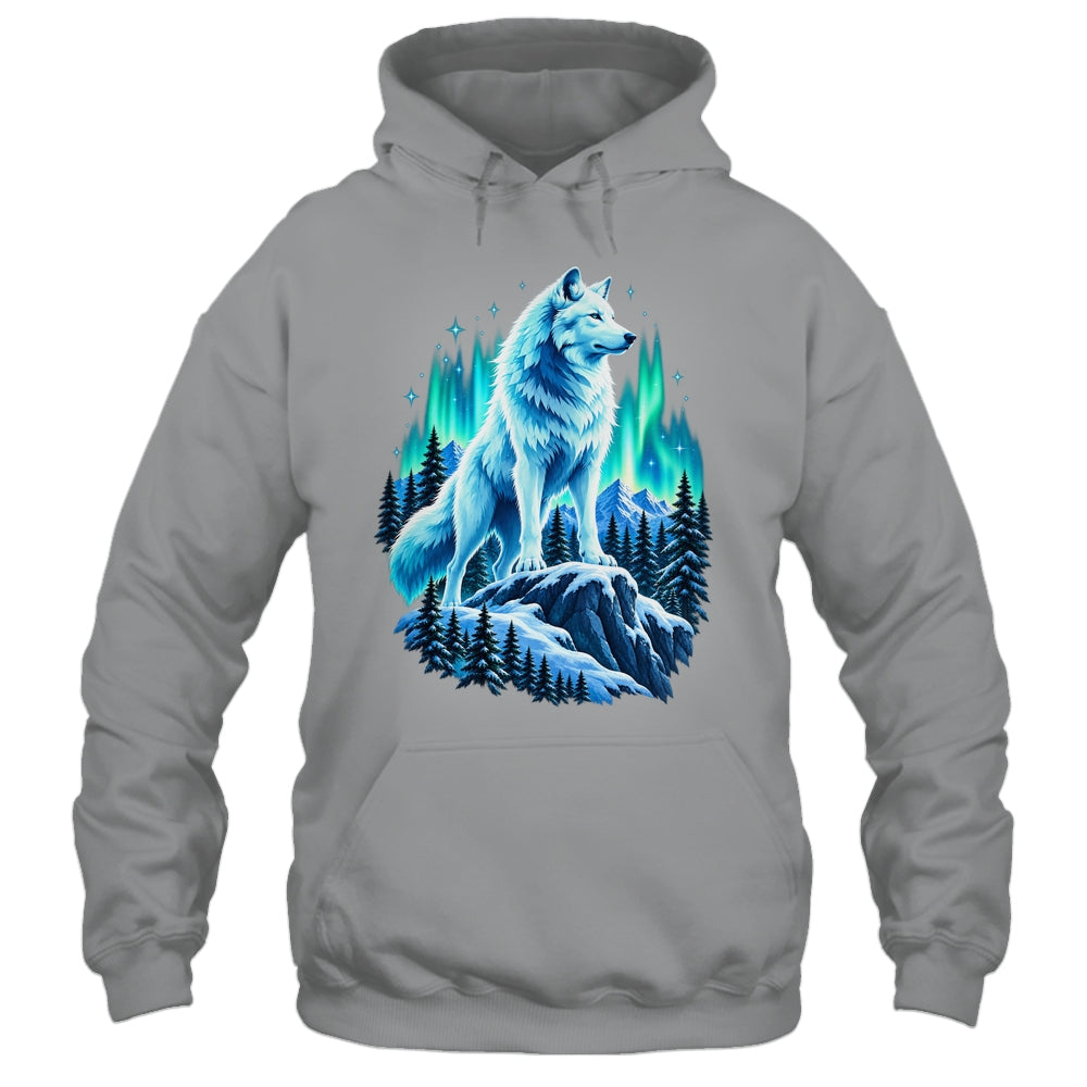 Alaska Northern Lights Arctic Up North White Wolf Lover Shirt & Hoodie | siriusteestore