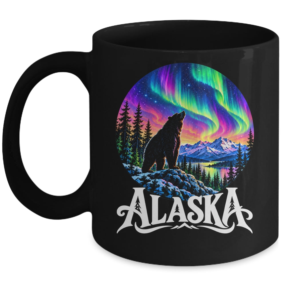 Alaska Northern Lights Aurora Viewing Bear Vacation Vintage Mug | siriusteestore