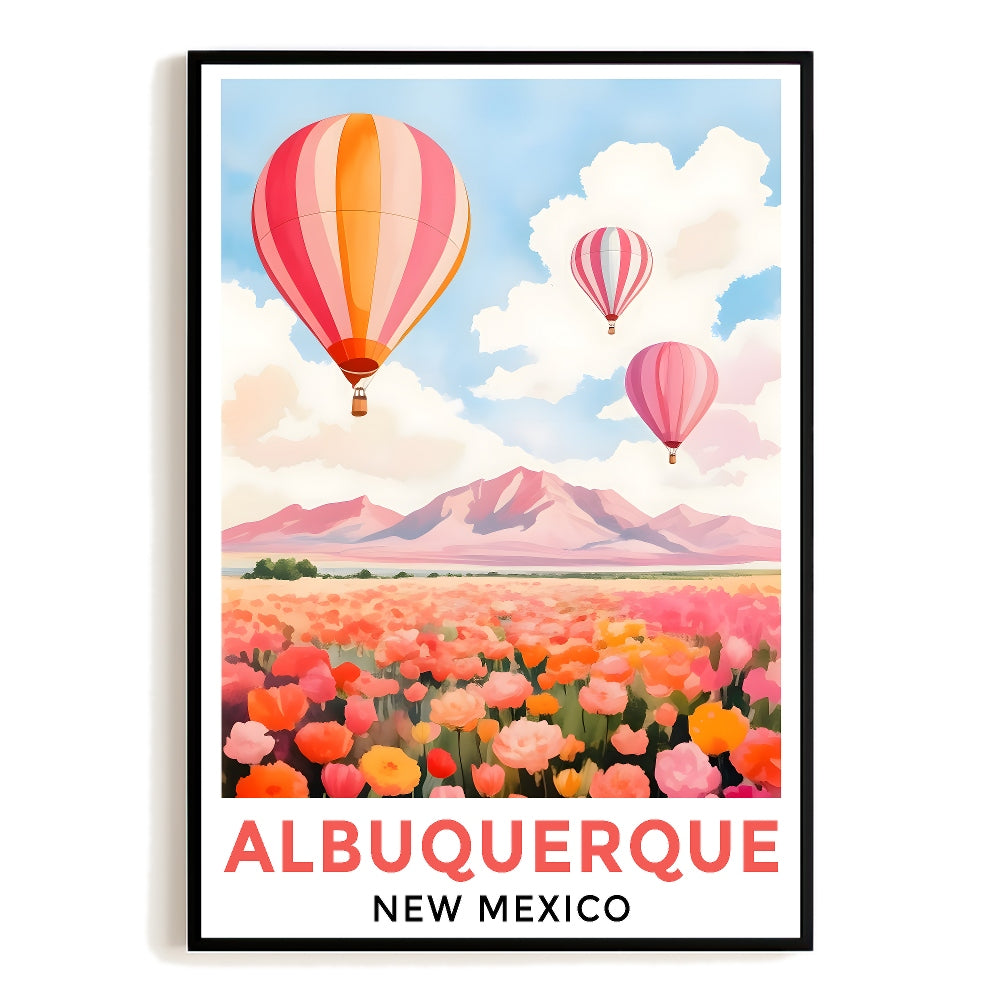 Albuquerque Print Travel Poster New Mexico Southwest Balloons Mountains Souvenir Wall Art Landscape Watercolor For Home Room Living Room Bedroom Decor Unframed | siriusteestore