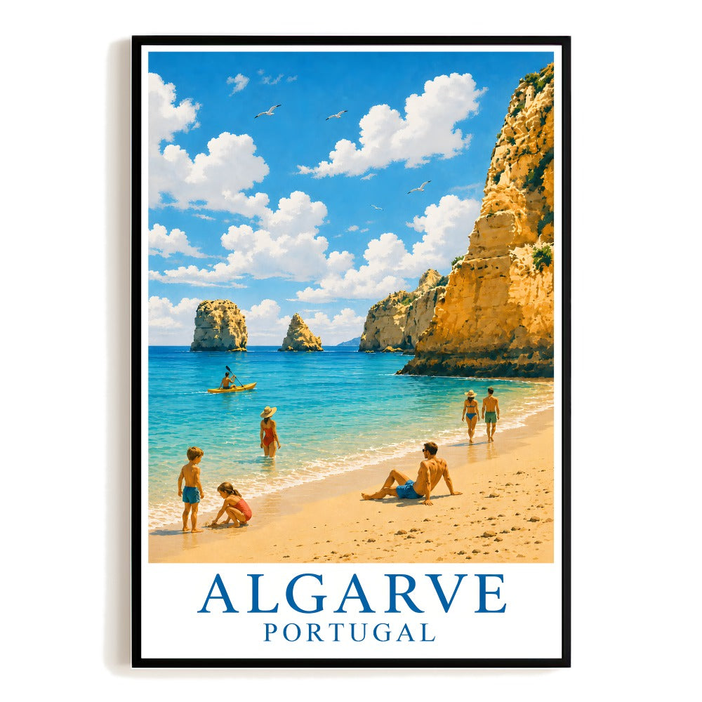 Algarve Portugal Beach Cliff Ocean Landscape Travel Poster Coastal Summer Vacation Wall Art Print Painting Picture For Home Living Room Bedroom Office Decor Unframed | siriusteestore
