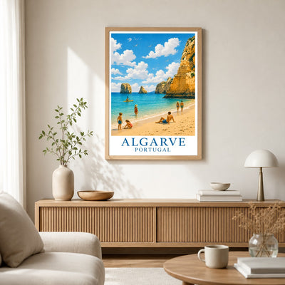 Algarve Portugal Beach Cliff Ocean Landscape Travel Poster Coastal Summer Vacation Wall Art Print Painting Picture For Home Living Room Bedroom Office Decor Unframed | siriusteestore