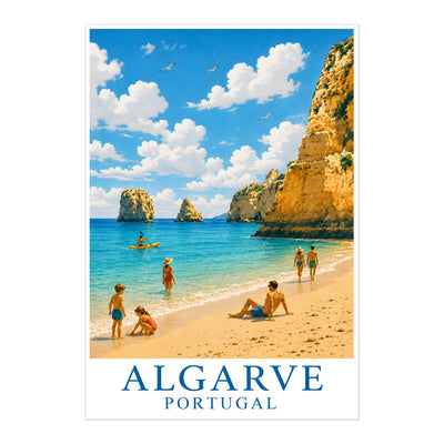 Algarve Portugal Beach Cliff Ocean Landscape Travel Poster Coastal Summer Vacation Wall Art Print Painting Picture For Home Living Room Bedroom Office Decor Unframed | siriusteestore