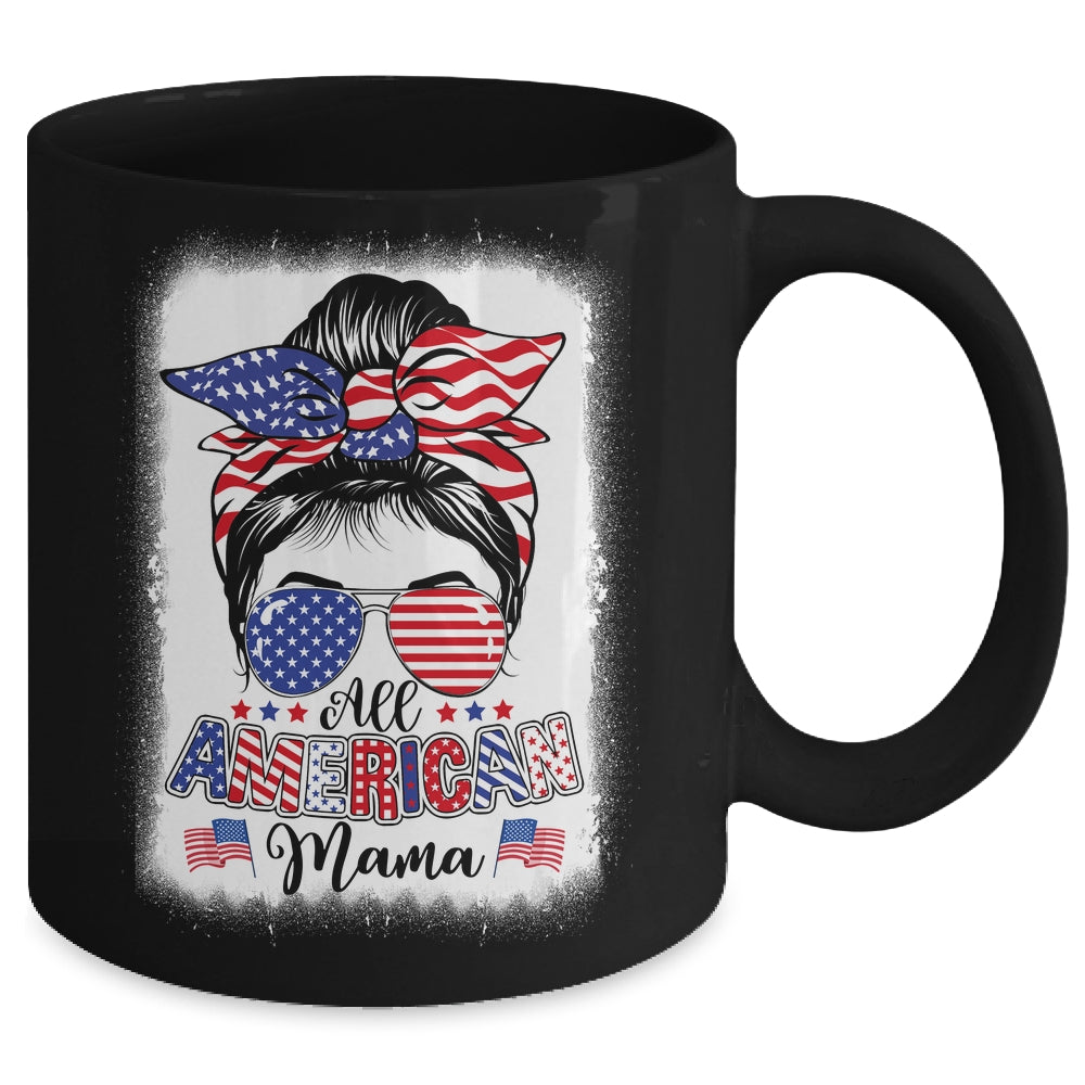 All American Mama Proud Mom Messy Bun Patriotic 4th Of July Mug | siriusteestore