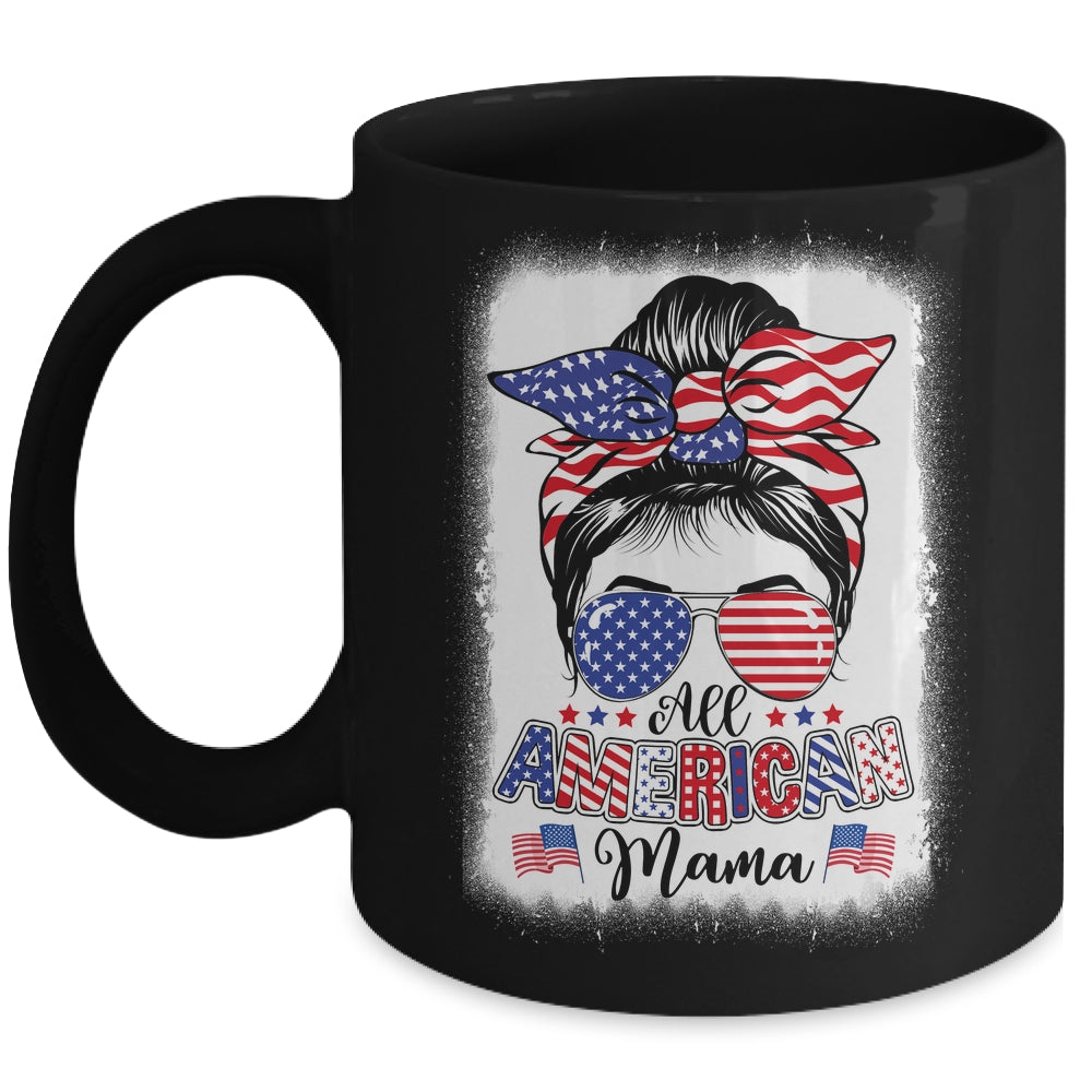 All American Mama Proud Mom Messy Bun Patriotic 4th Of July Mug | siriusteestore