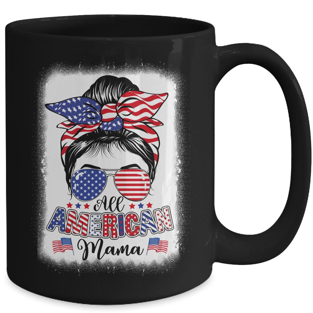 All American Mama Proud Mom Messy Bun Patriotic 4th Of July Mug | siriusteestore