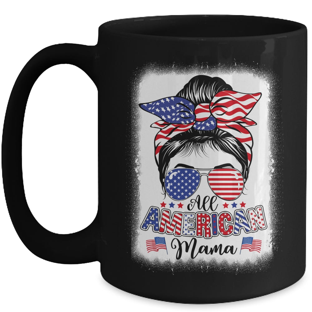 All American Mama Proud Mom Messy Bun Patriotic 4th Of July Mug | siriusteestore