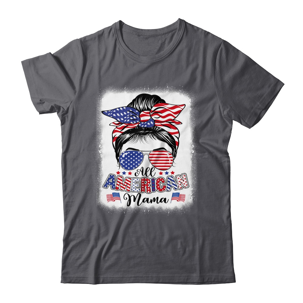 All American Mama Proud Mom Messy Bun Patriotic 4th Of July Shirt & Tank Top | siriusteestore