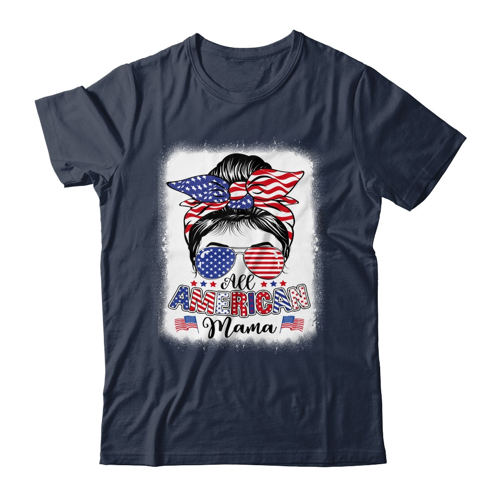 All American Mama Proud Mom Messy Bun Patriotic 4th Of July Shirt & Tank Top | siriusteestore
