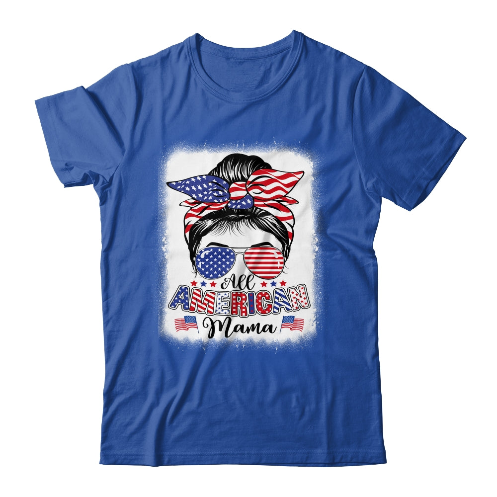 All American Mama Proud Mom Messy Bun Patriotic 4th Of July Shirt & Tank Top | siriusteestore