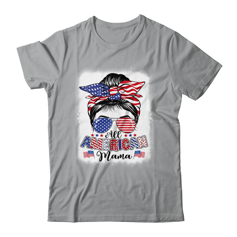 All American Mama Proud Mom Messy Bun Patriotic 4th Of July Shirt & Tank Top | siriusteestore