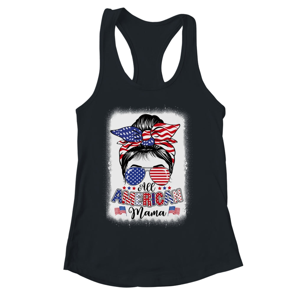 All American Mama Proud Mom Messy Bun Patriotic 4th Of July Shirt & Tank Top | siriusteestore