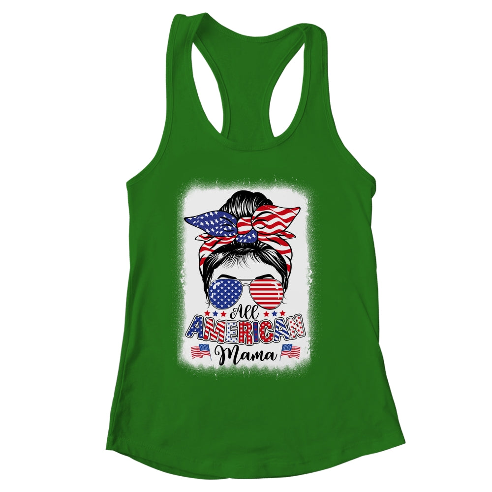 All American Mama Proud Mom Messy Bun Patriotic 4th Of July Shirt & Tank Top | siriusteestore