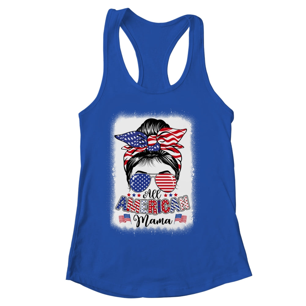 All American Mama Proud Mom Messy Bun Patriotic 4th Of July Shirt & Tank Top | siriusteestore