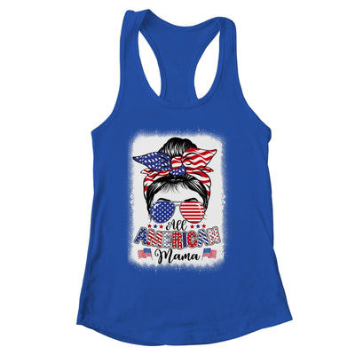 All American Mama Proud Mom Messy Bun Patriotic 4th Of July Shirt & Tank Top | siriusteestore