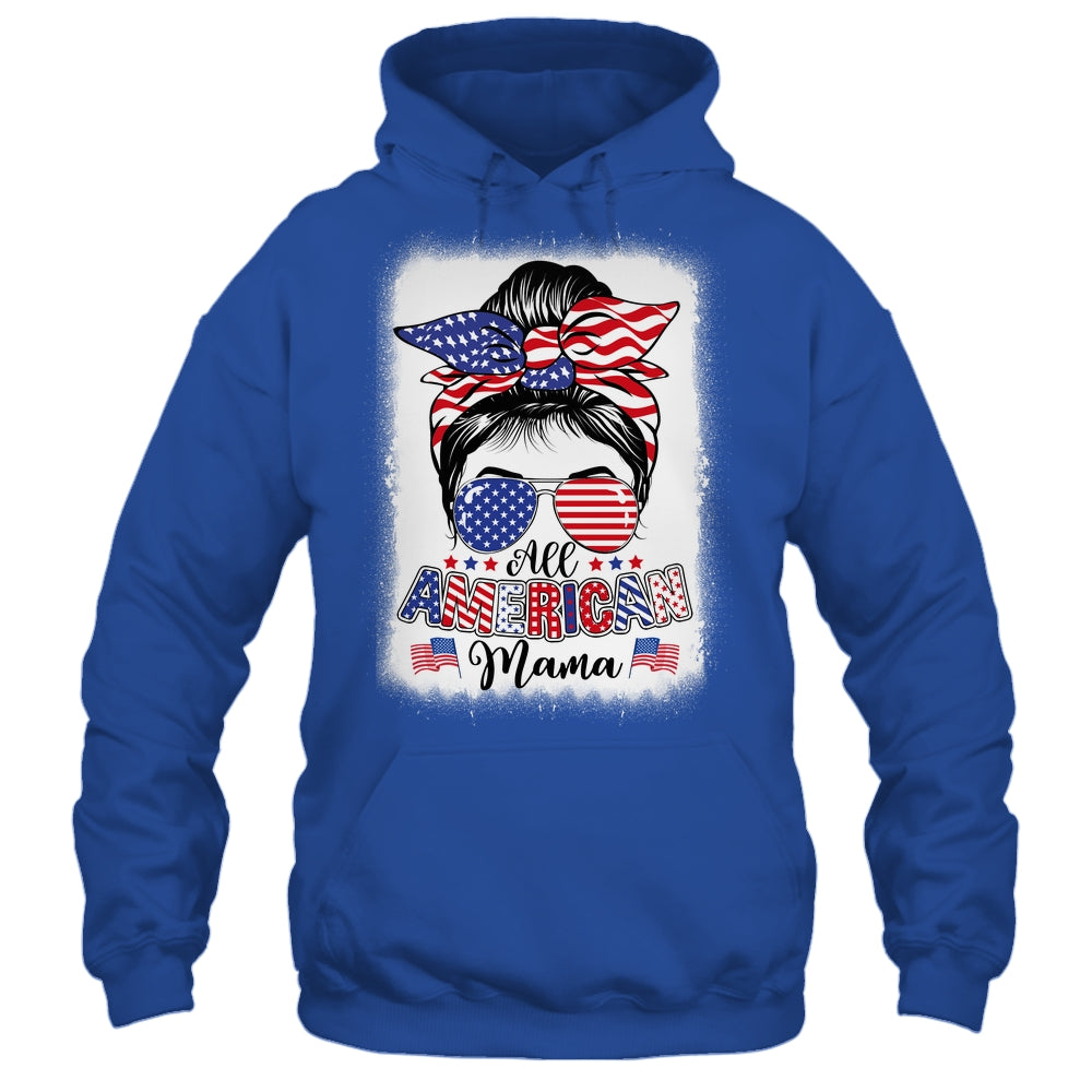 All American Mama Proud Mom Messy Bun Patriotic 4th Of July Shirt & Tank Top | siriusteestore