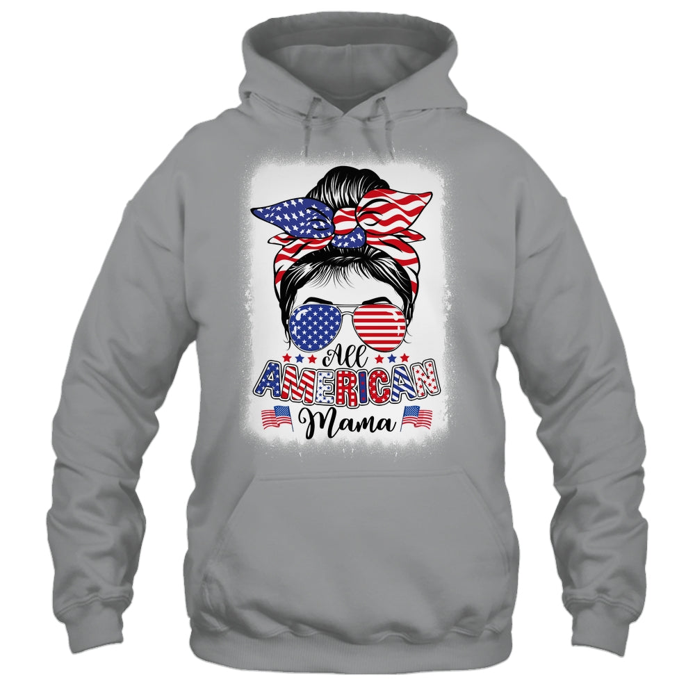 All American Mama Proud Mom Messy Bun Patriotic 4th Of July Shirt & Tank Top | siriusteestore