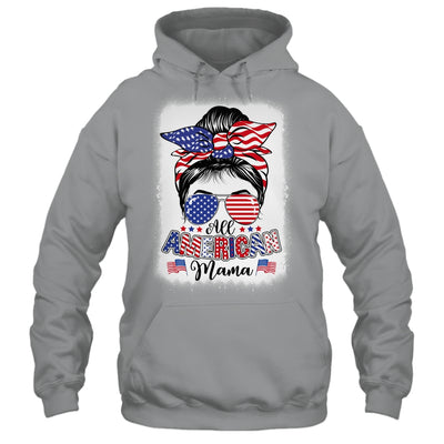 All American Mama Proud Mom Messy Bun Patriotic 4th Of July Shirt & Tank Top | siriusteestore