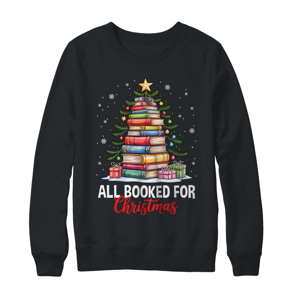 All Booked For Christmas Coquette Books Teacher Xmas Tree Shirt & Sweatshirt | siriusteestore