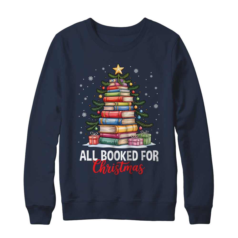 All Booked For Christmas Coquette Books Teacher Xmas Tree Shirt & Sweatshirt | siriusteestore