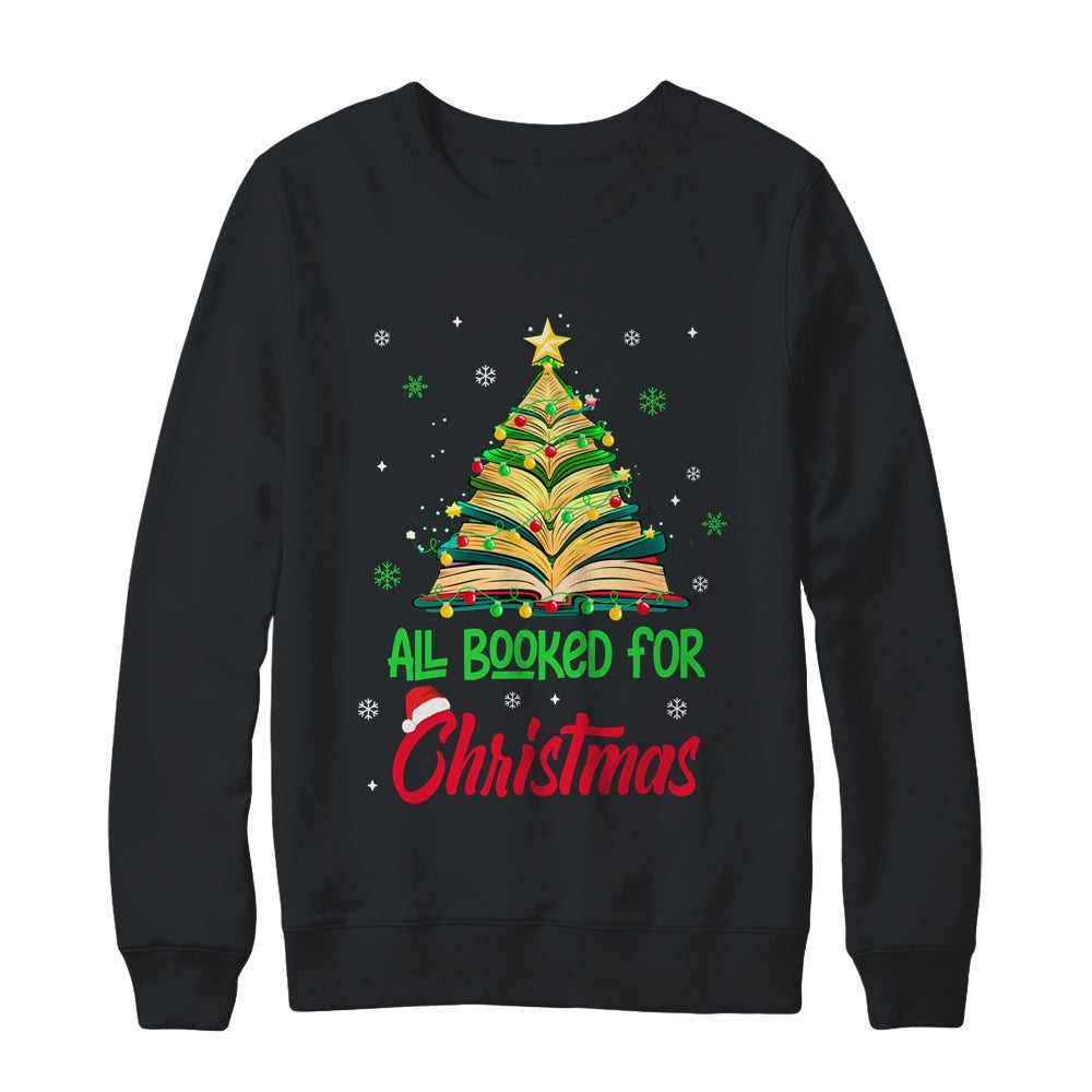 All Booked For Christmas Vintage Librarian Xmas Tree Lights Shirt & Sweatshirt | siriusteestore