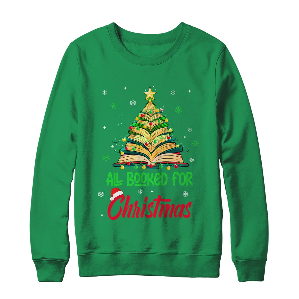 All Booked For Christmas Vintage Librarian Xmas Tree Lights Shirt & Sweatshirt | siriusteestore