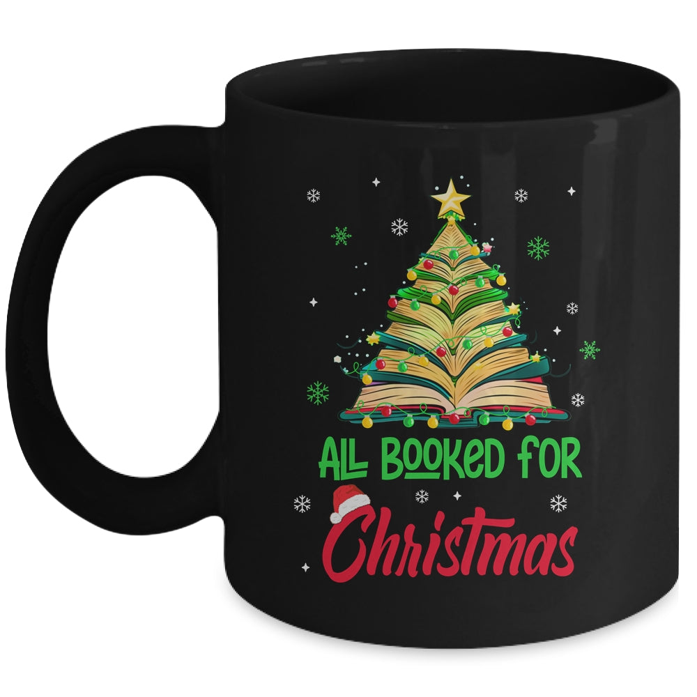 All Booked For Christmas Vintage Librarian Xmas Tree Lights Mug | siriusteestore