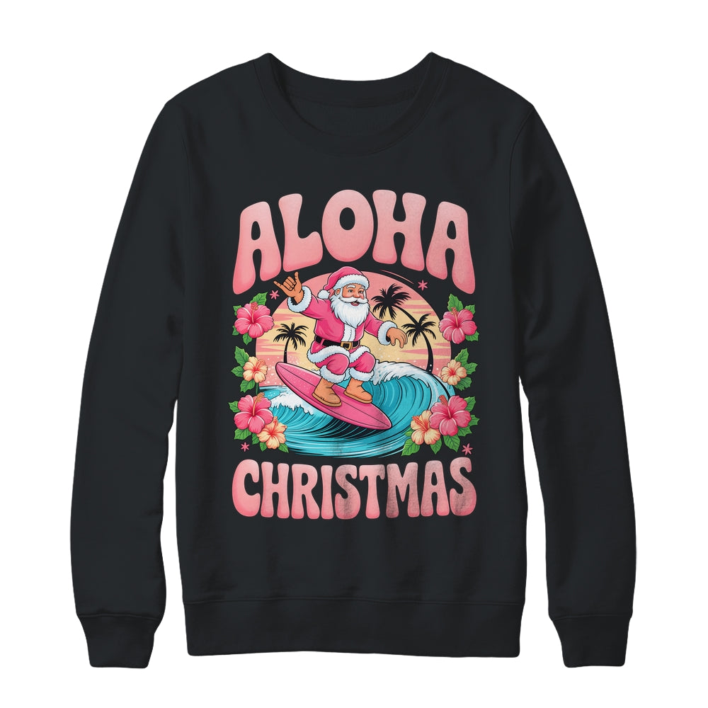 Aloha Christmas Santa Claus Surfing Hawaiian Mele Kalikimaka Shirt & Sweatshirt | siriusteestore