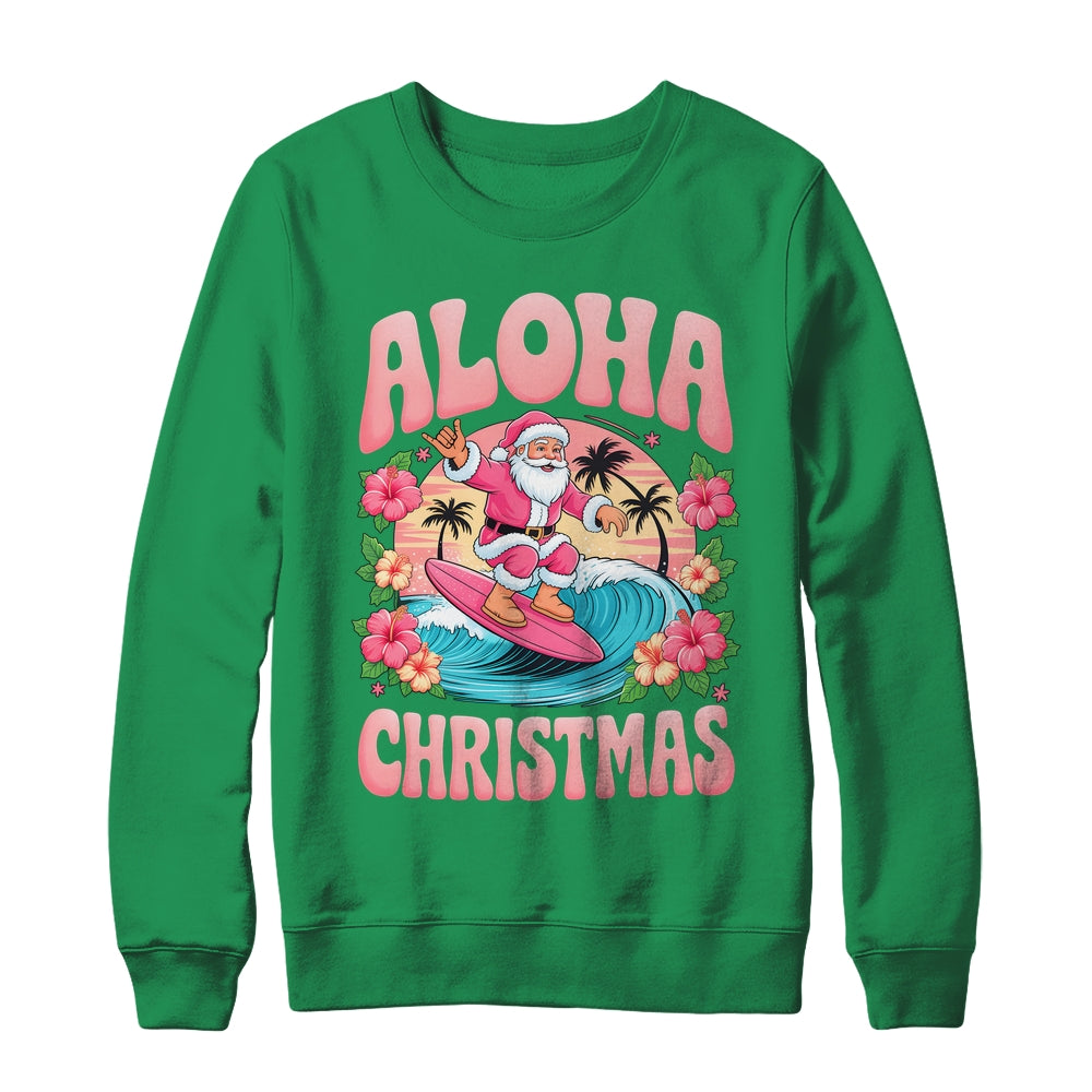 Aloha Christmas Santa Claus Surfing Hawaiian Mele Kalikimaka Shirt & Sweatshirt | siriusteestore